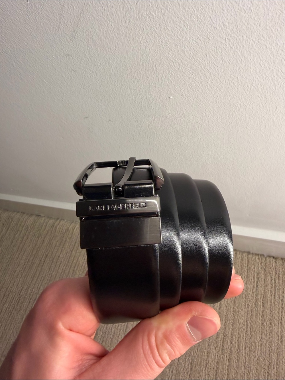 Karl Lagerfeld Reed Black Leather Men's Belt